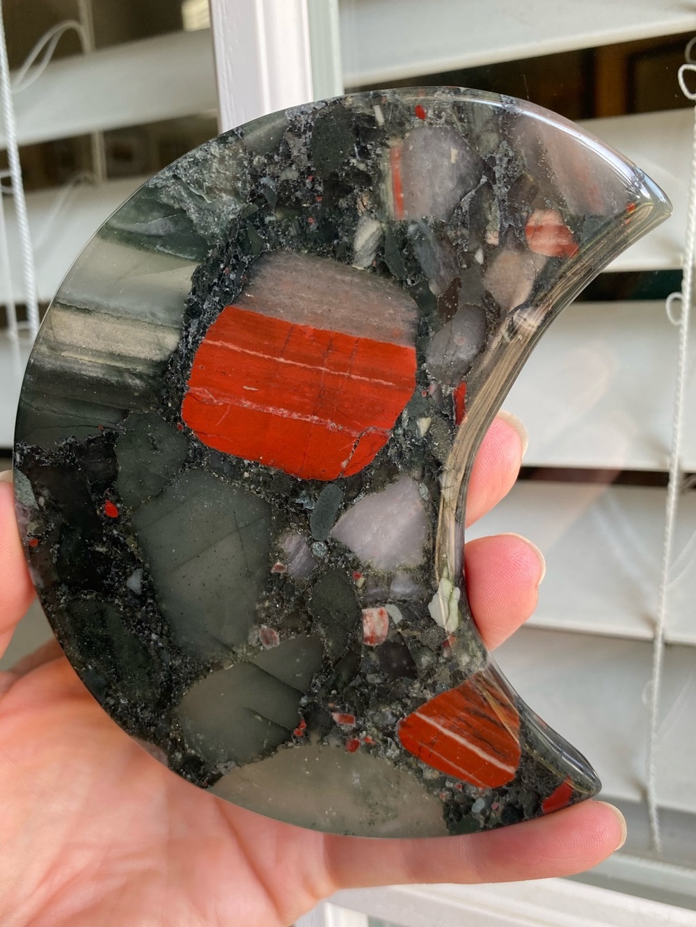 🌙✨ 4.5” African Bloodstone Crystal Moon + Decorative Stand ✨🌙